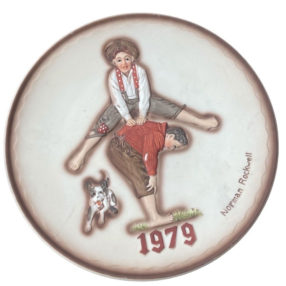 Norman Rockwell 1979 1st limited edition annual plate “leapfrog”.  Fine China